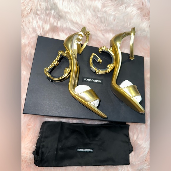 DOLCE & GABBANA Sculpted-Heel Metallic Leather sandals - Picture 7 of 16